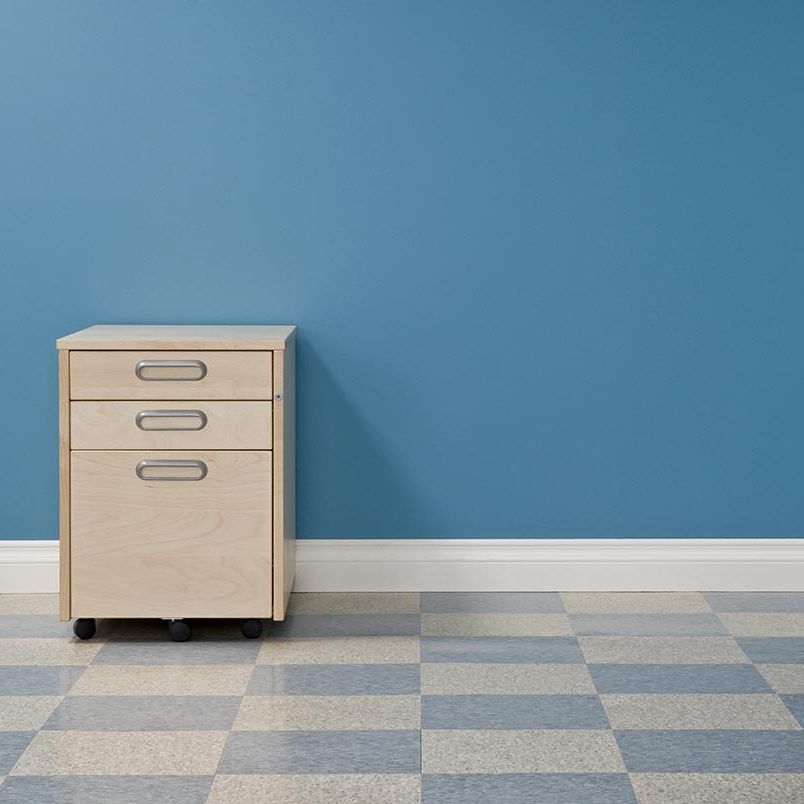 a linoleum flooring with a checkerboard pattern has retro appeal